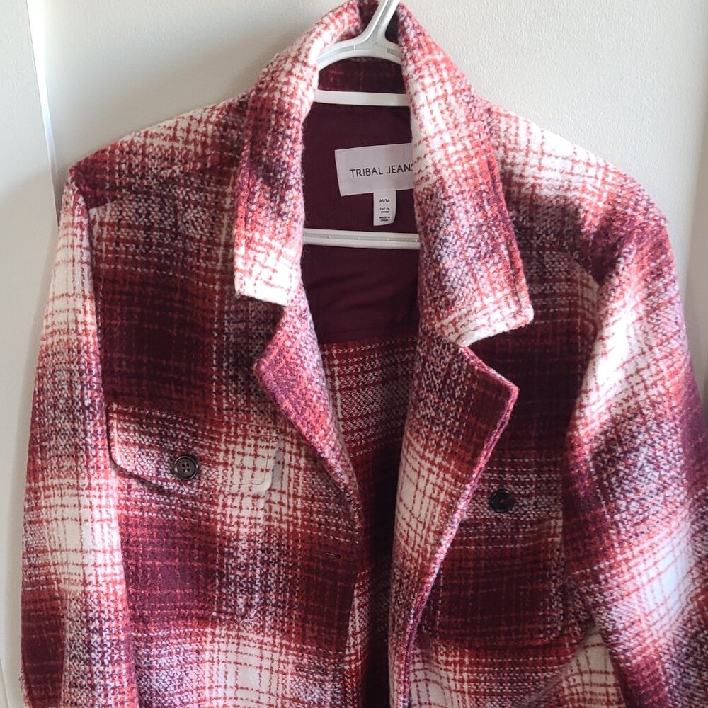 Tribal jeans red plaid shacket